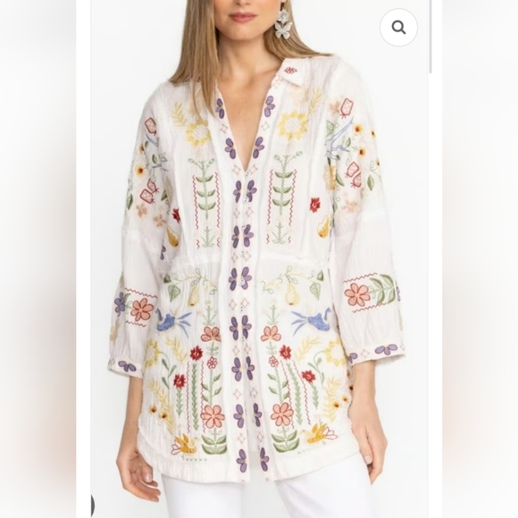 Johnny Was Tops - Johnny Was Biya Felicity Floral Embroidered White Tunic Top